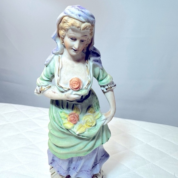Occupied Japan Other - Vintage Ceramic Occupied Japan Victorian Colonial Maiden 10” Figurine W/Flowers